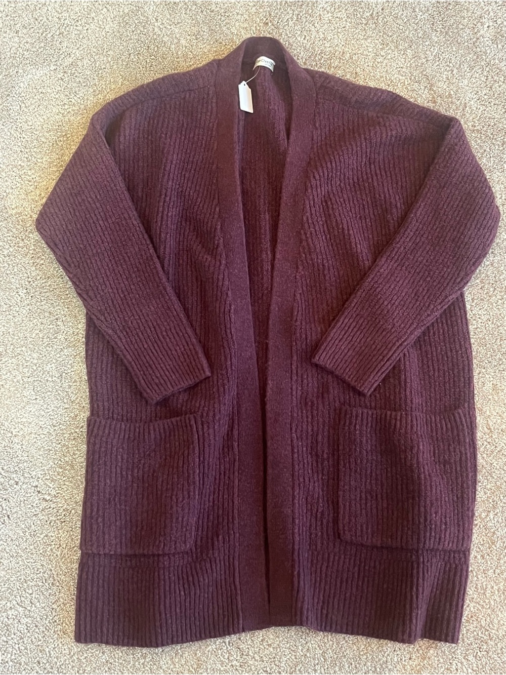 Women's Open-Front Ribbed Cardigan Sweater - Deep Plum XS Brand New